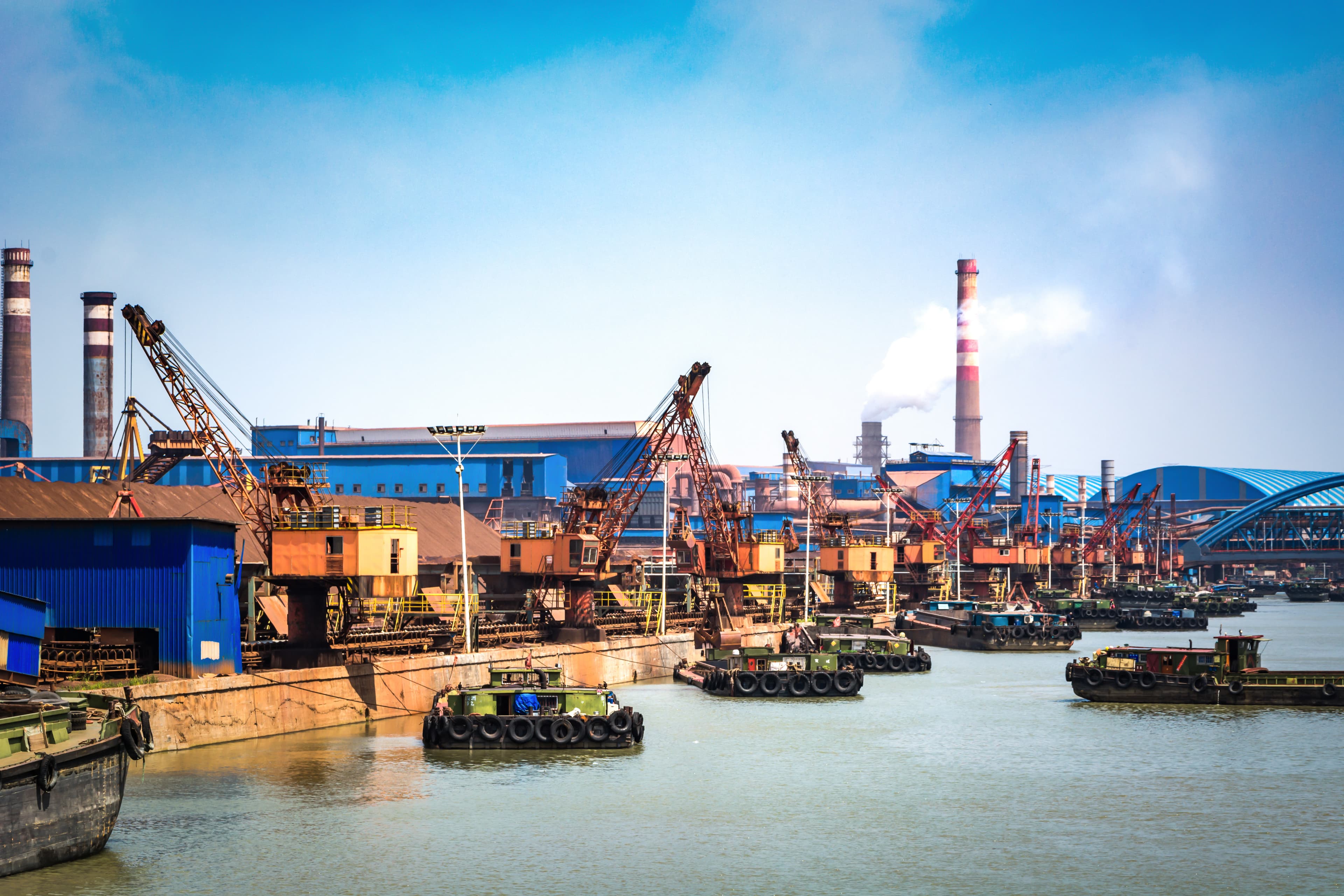 Industrial refinery storage tanks